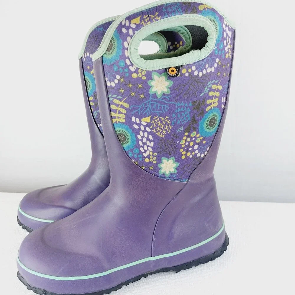 Bogs Youth Girls Purple Floral Slushie Reef Pull-On Waterproof Winter Boots Sz 3